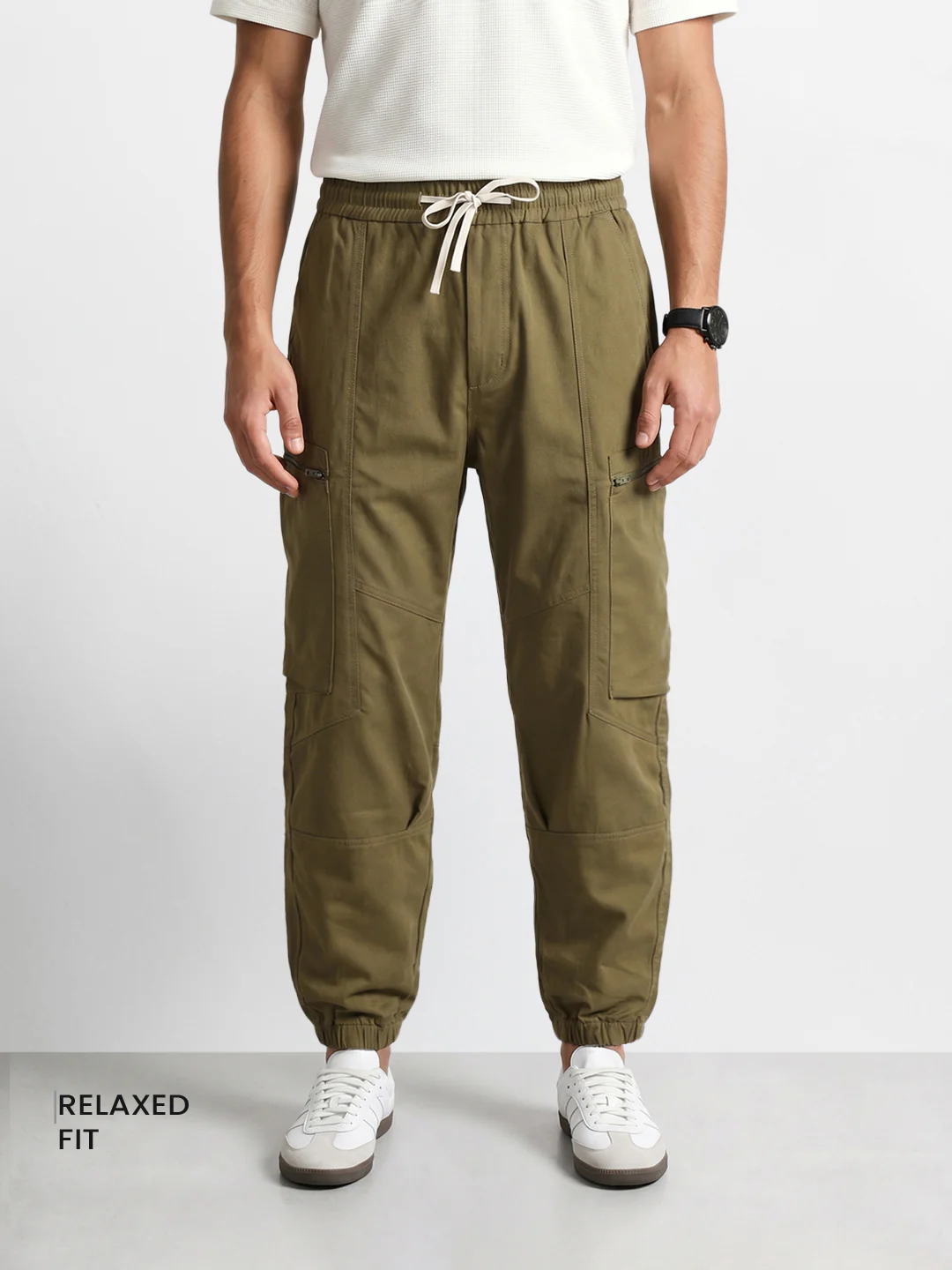 Men's Brown Relaxed Fit Solid Utility Cargo - Image 2