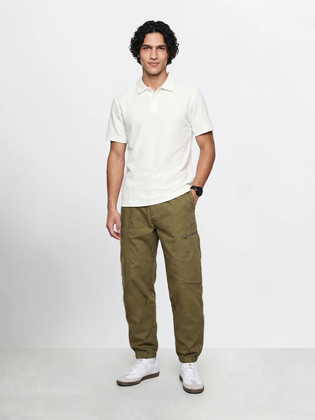 Men's Brown Relaxed Fit Solid Utility Cargo - Image 6