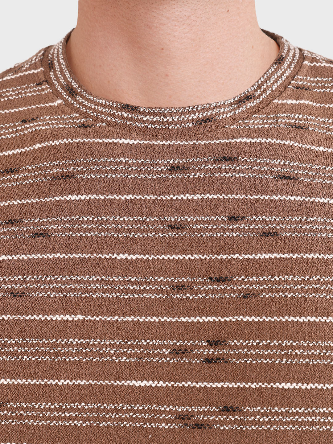 Men's Brown Relaxed Fit Striped Resort Wear T-Shirt - Image 3