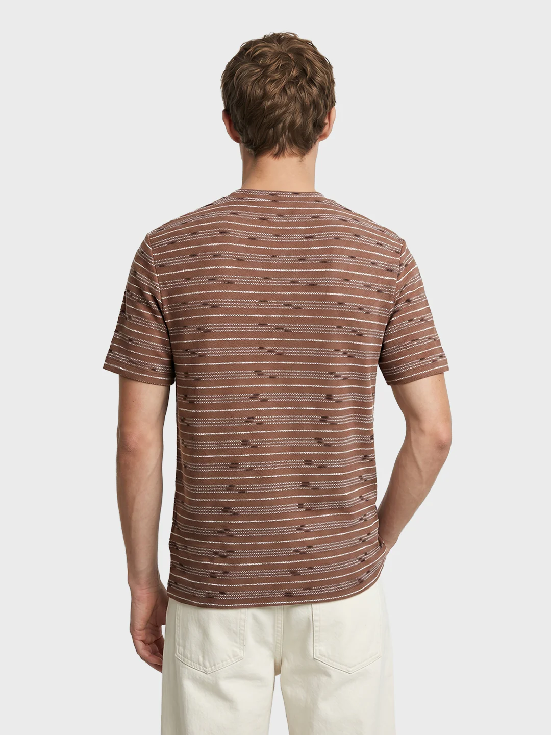 Men's Brown Relaxed Fit Striped Resort Wear T-Shirt - Image 5