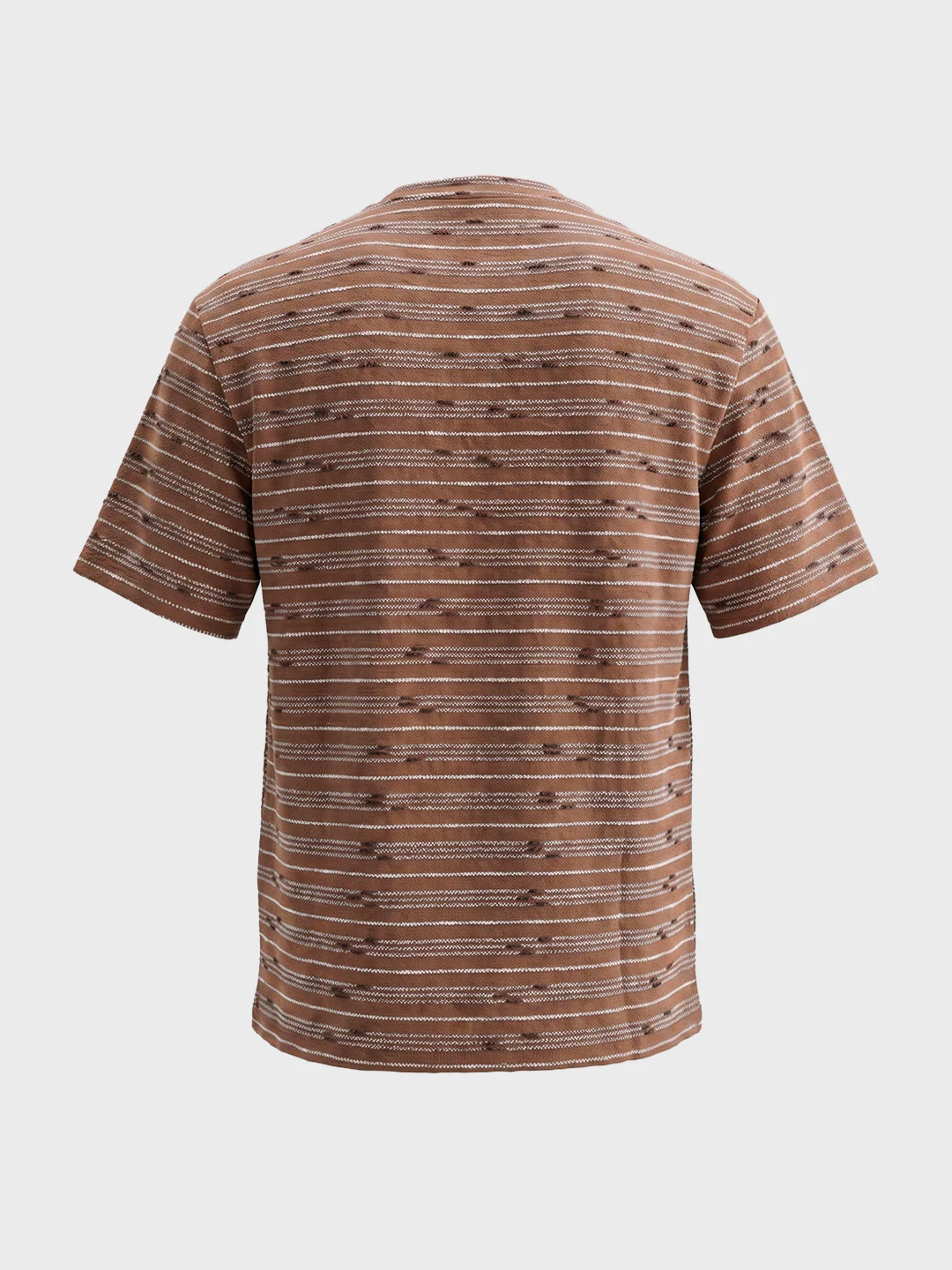Men's Brown Relaxed Fit Striped Resort Wear T-Shirt - Image 7