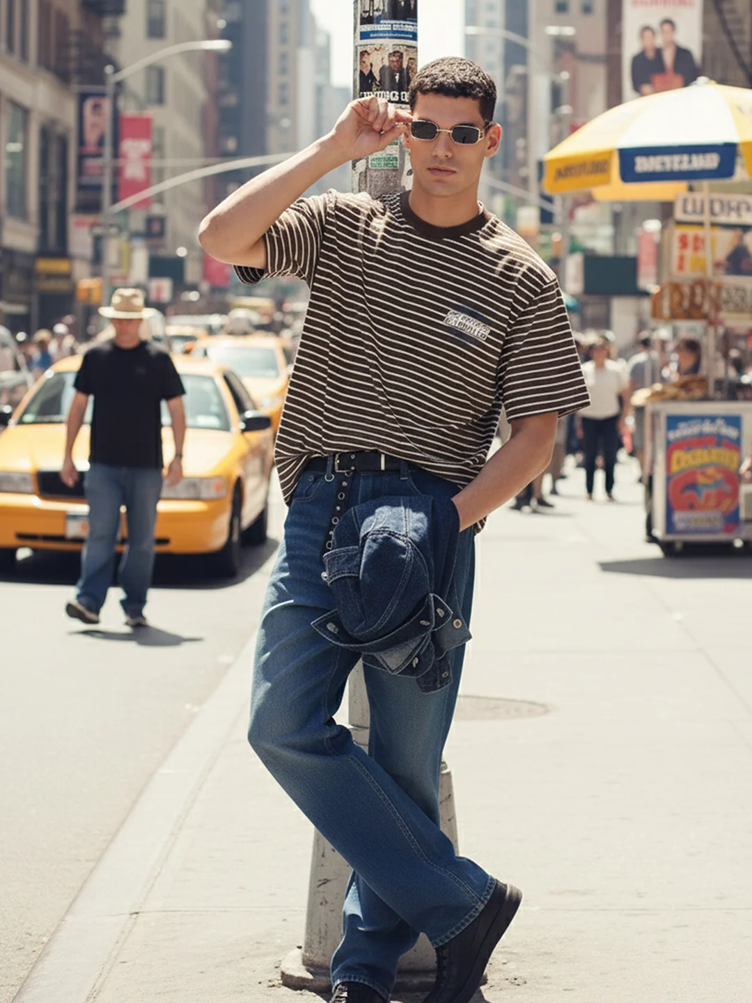 Men's Brown Relaxed Fit Striped 240 GSM Street Wear T-Shirt - Image 4