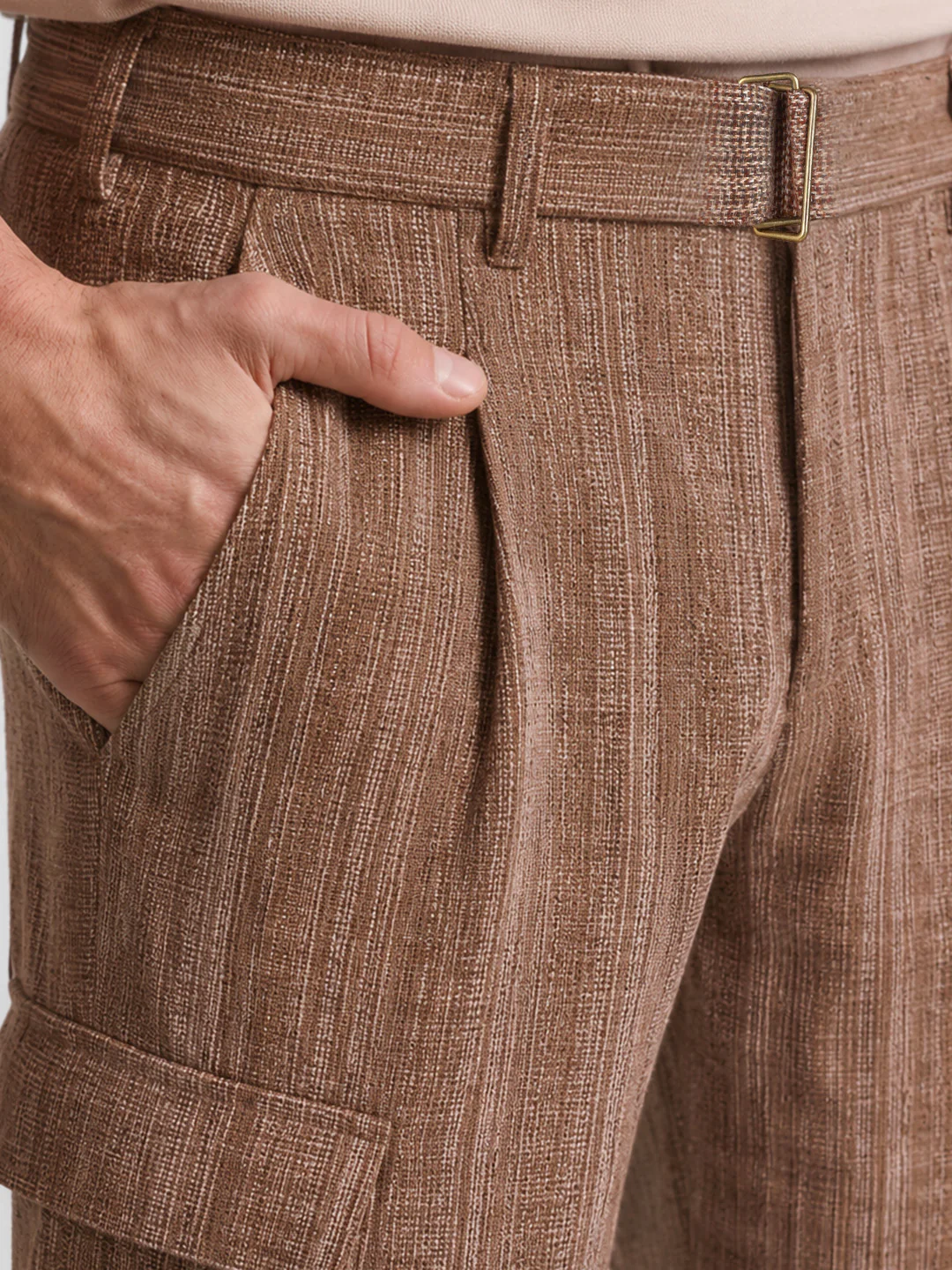 Men's Brown Relaxed Fit Solid Casual Cargo - Image 3