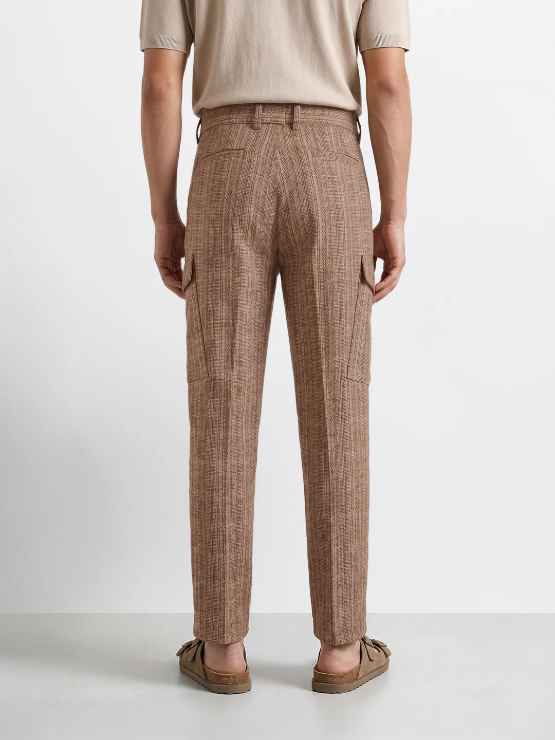 Men's Brown Relaxed Fit Solid Casual Cargo - Image 5