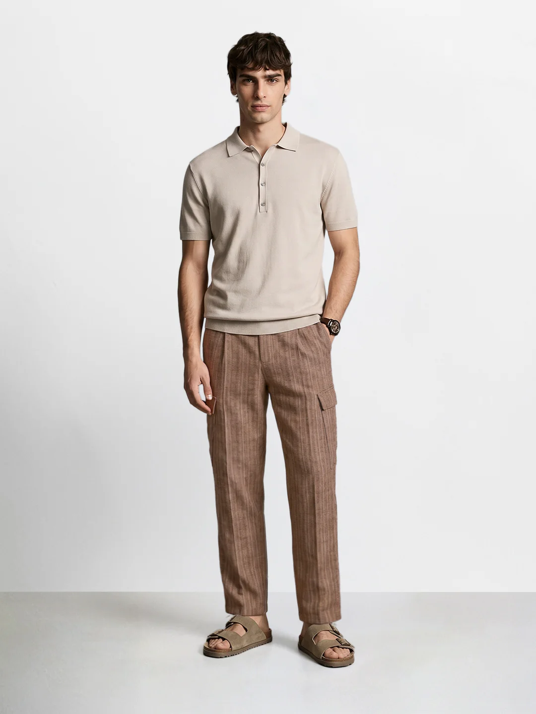 Men's Brown Relaxed Fit Solid Casual Cargo - Image 6