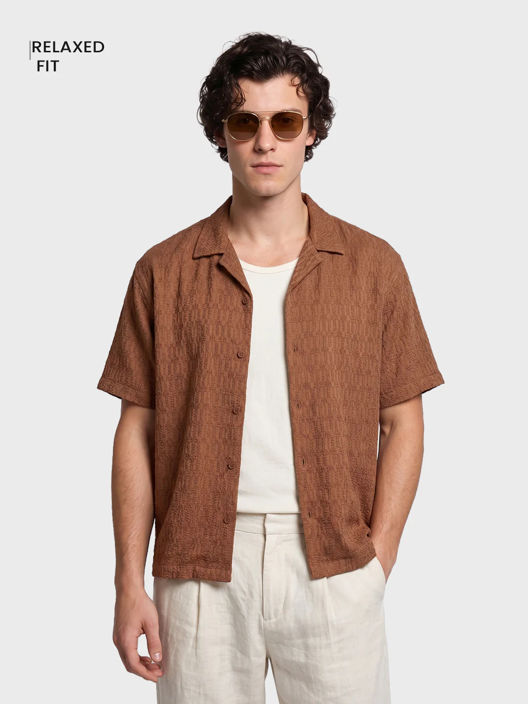 Men's Brown Relaxed Fit Solid Casual Shirt - Image 2