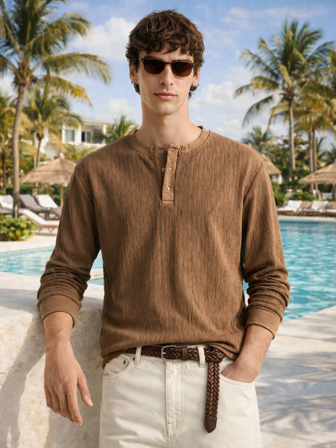 Men's Brown Relaxed Fit Solid Casual T-Shirts