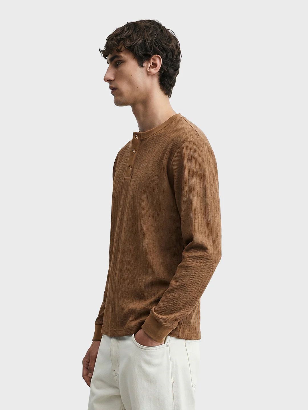Men's Brown Relaxed Fit Solid Casual T-Shirts - Image 4