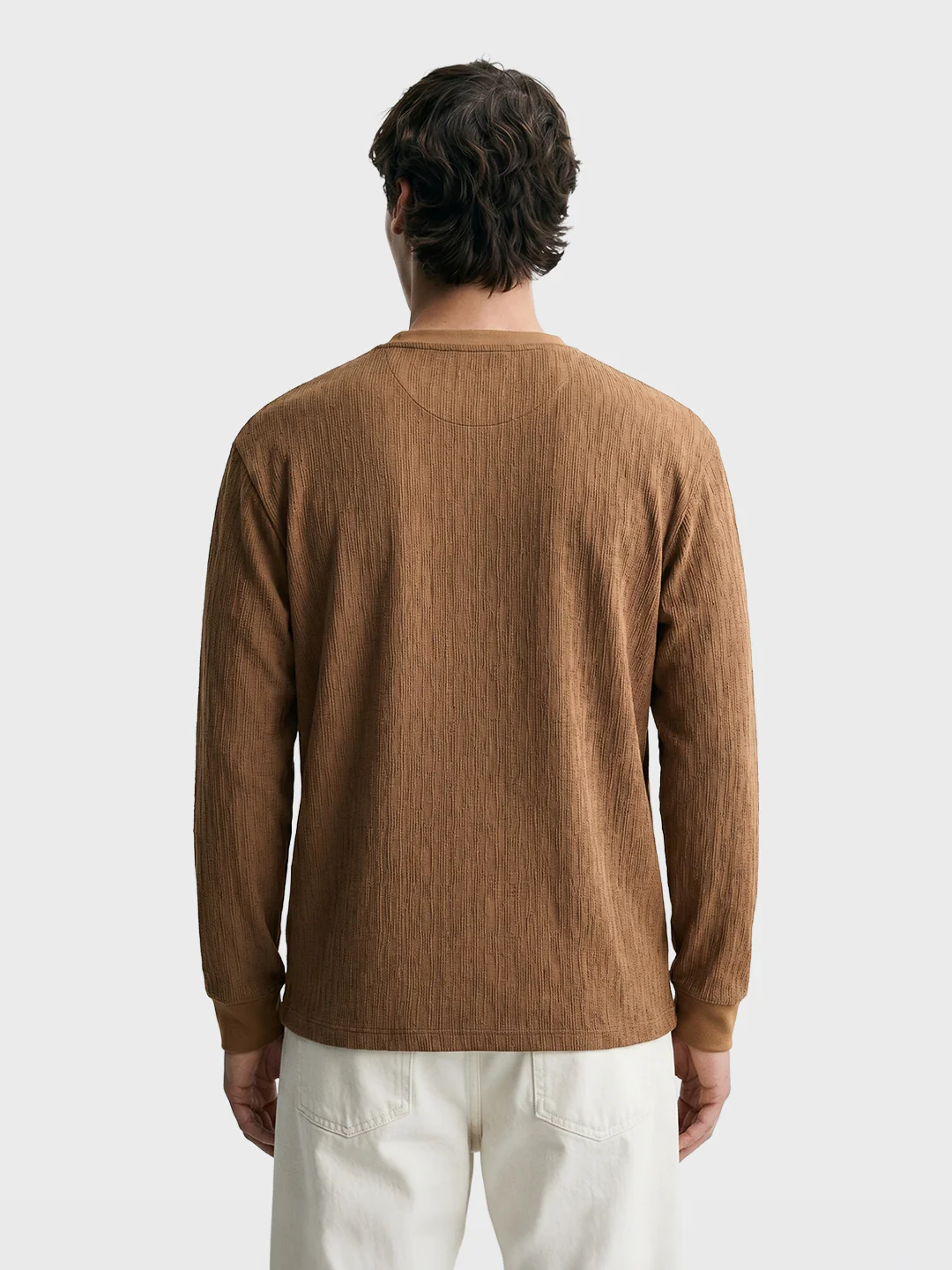 Men's Brown Relaxed Fit Solid Casual T-Shirts - Image 5