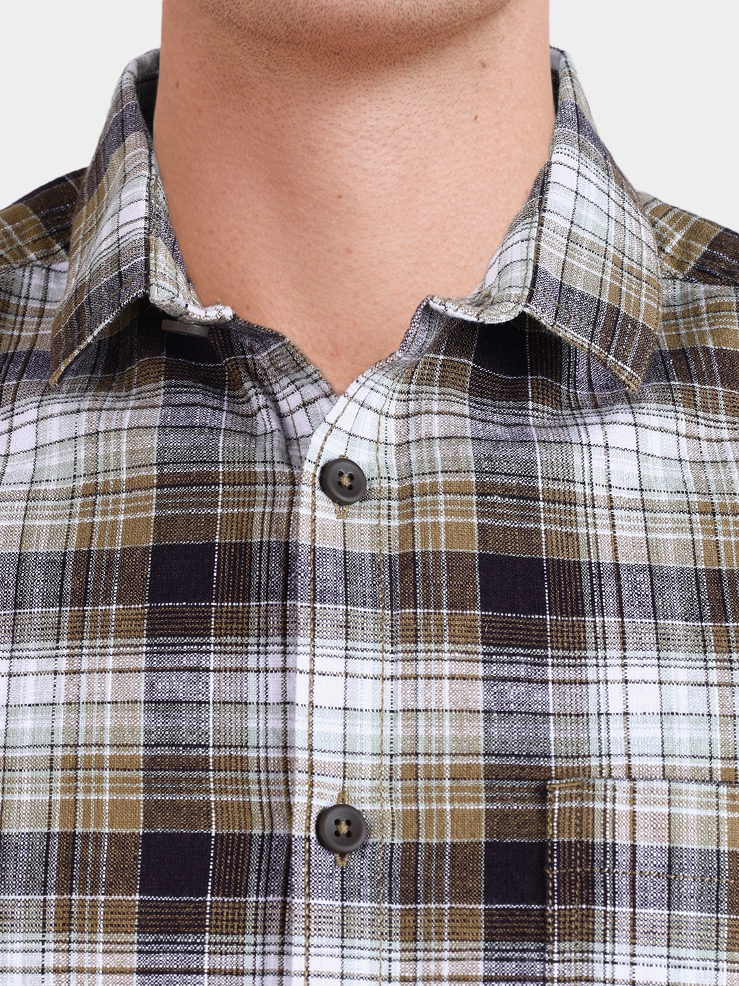 Men's Brown Slim Fit Checkered Casual Shirt - Image 3