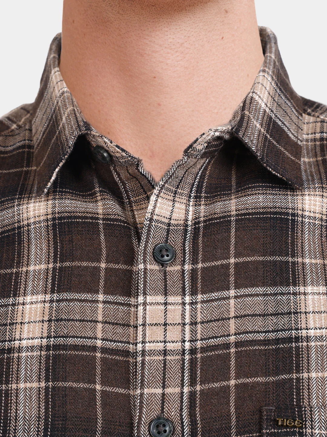 Men's Brown Slim Fit Checkered Casual Shirt - Image 3