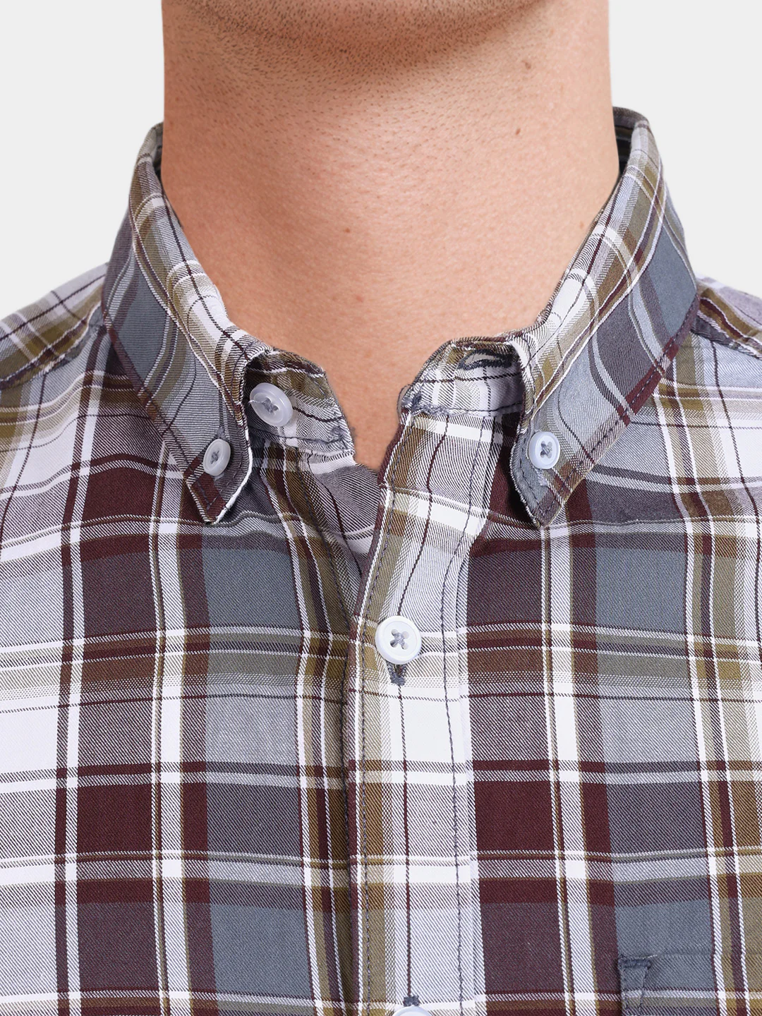 Men's Brown Slim Fit Checkered Casual Shirt - Image 3