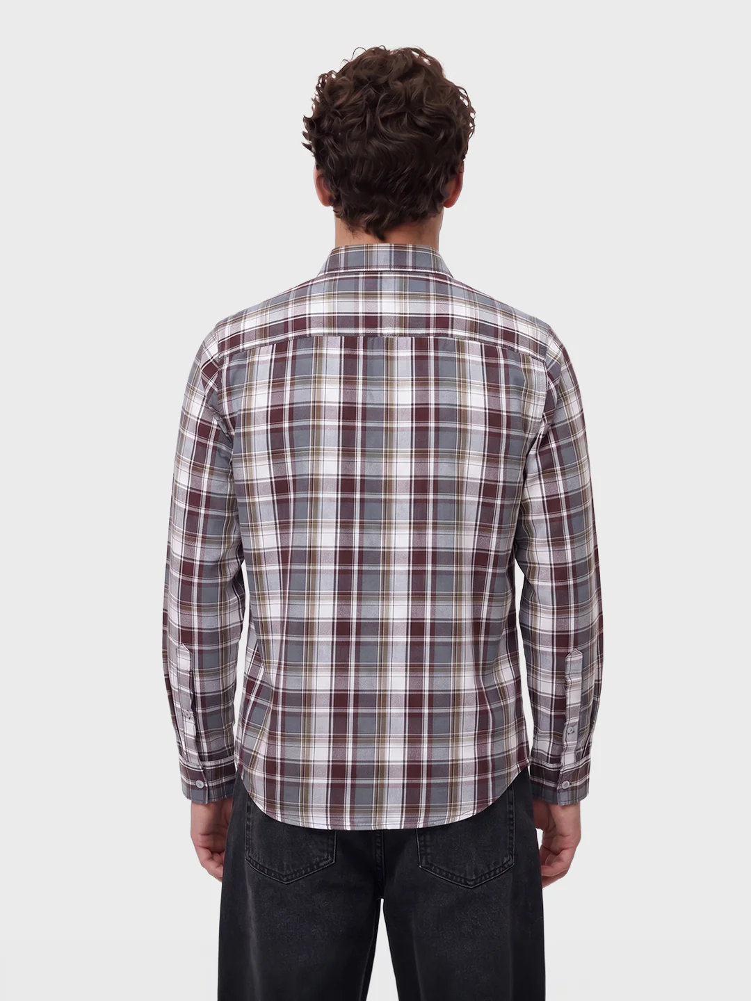 Men's Brown Slim Fit Checkered Casual Shirt - Image 5