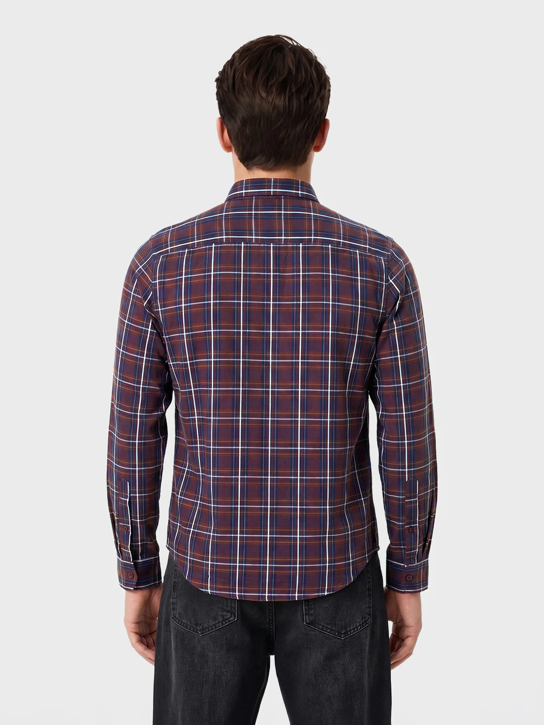 Men's Brown Slim Fit Checkered Casual Shirt - Image 5