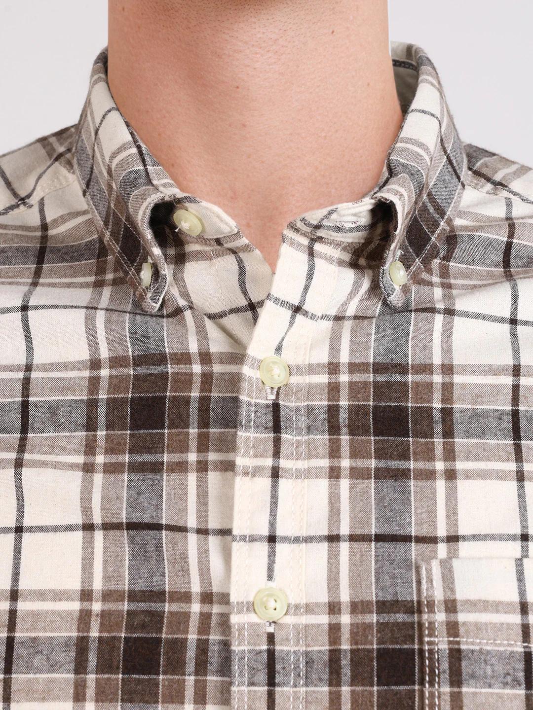 Men's Brown Slim Fit Checkered Casual Shirt - Image 3
