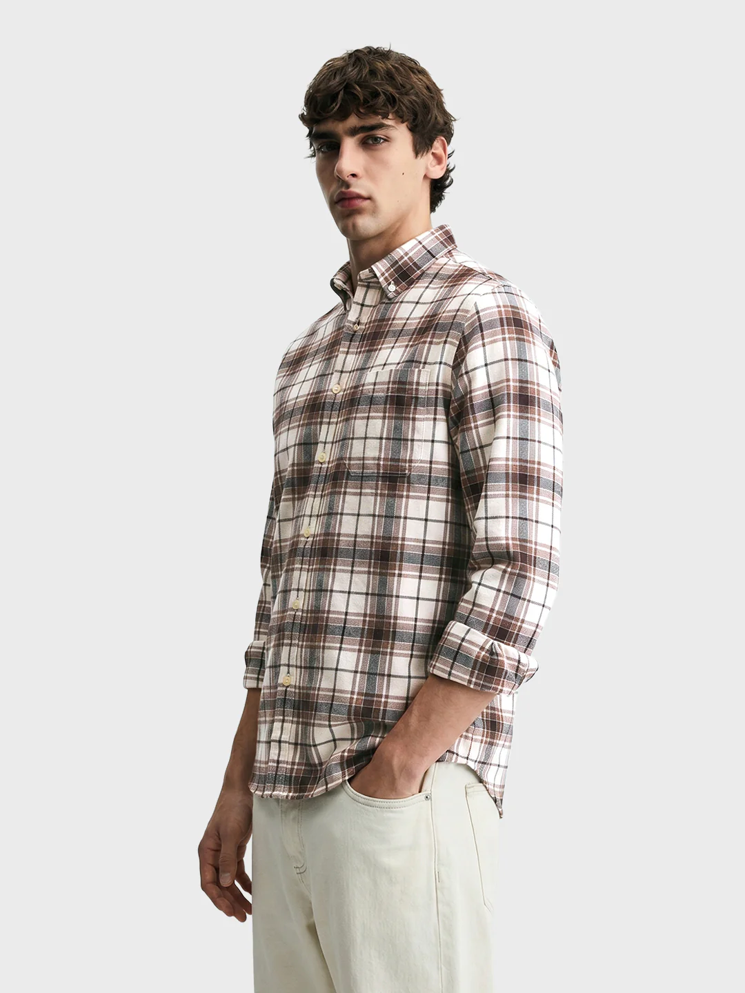 Men's Brown Slim Fit Checkered Casual Shirt - Image 4