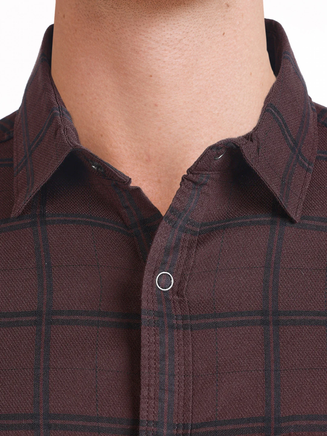 Men's Brown Slim Fit Checkered Casual Shirts - Image 3