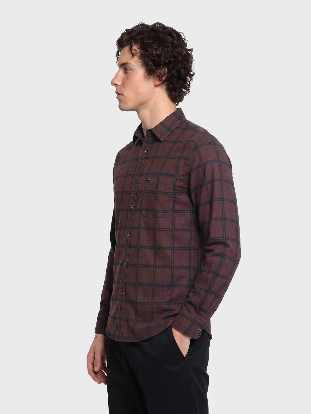 Men's Brown Slim Fit Checkered Casual Shirts - Image 4