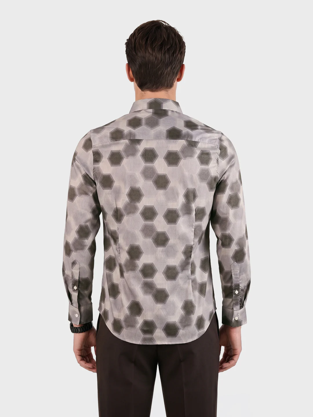 Men's Brown Slim Fit Printed Casual Shirt - Image 5