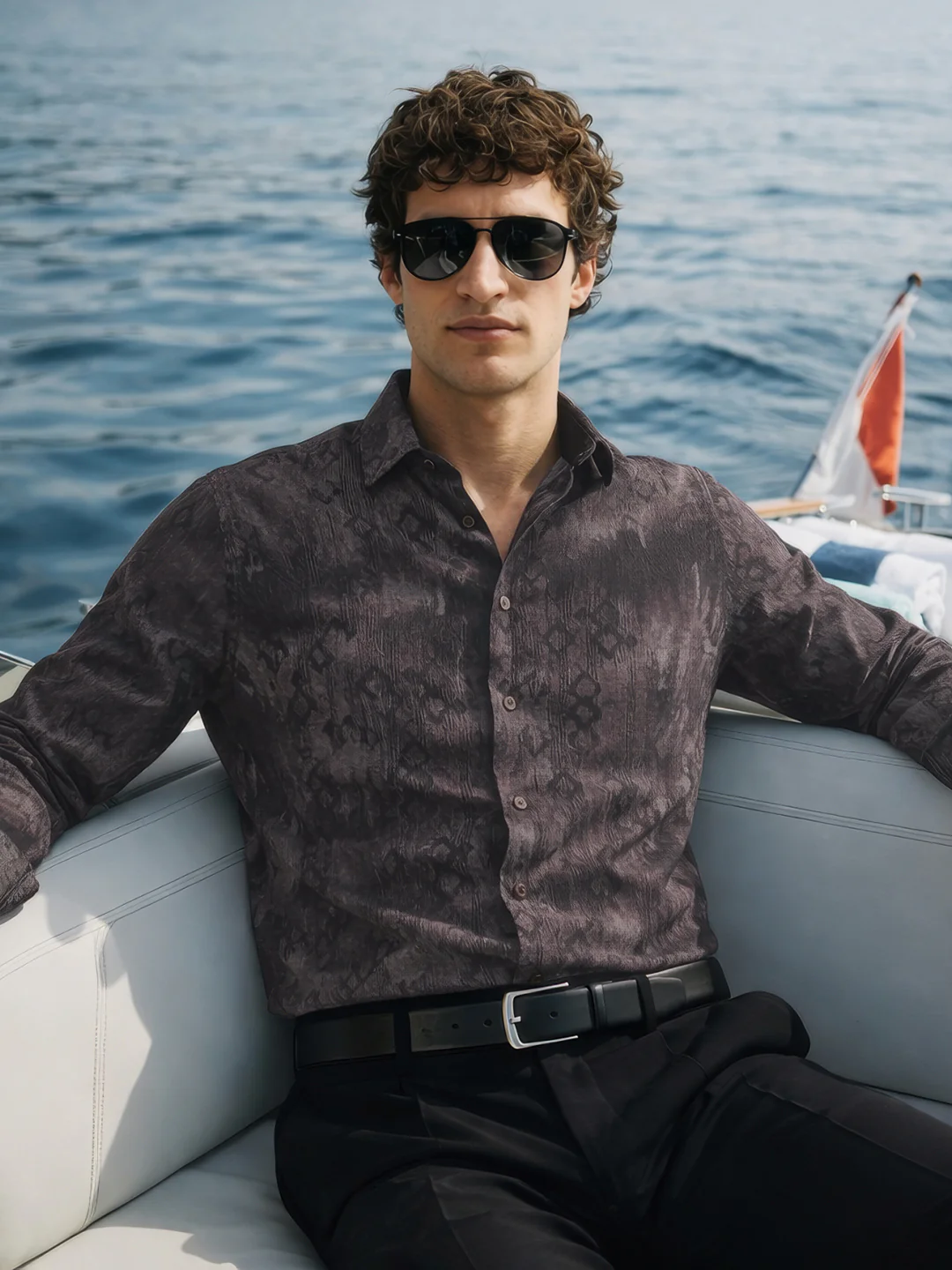 Men's Brown Slim Fit Printed Casual Shirt