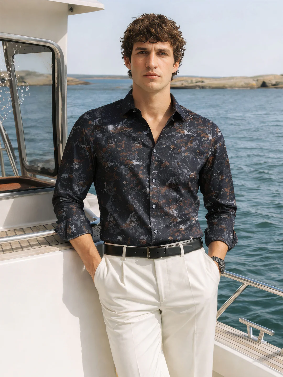 Men's Brown Slim Fit Printed Casual Shirt