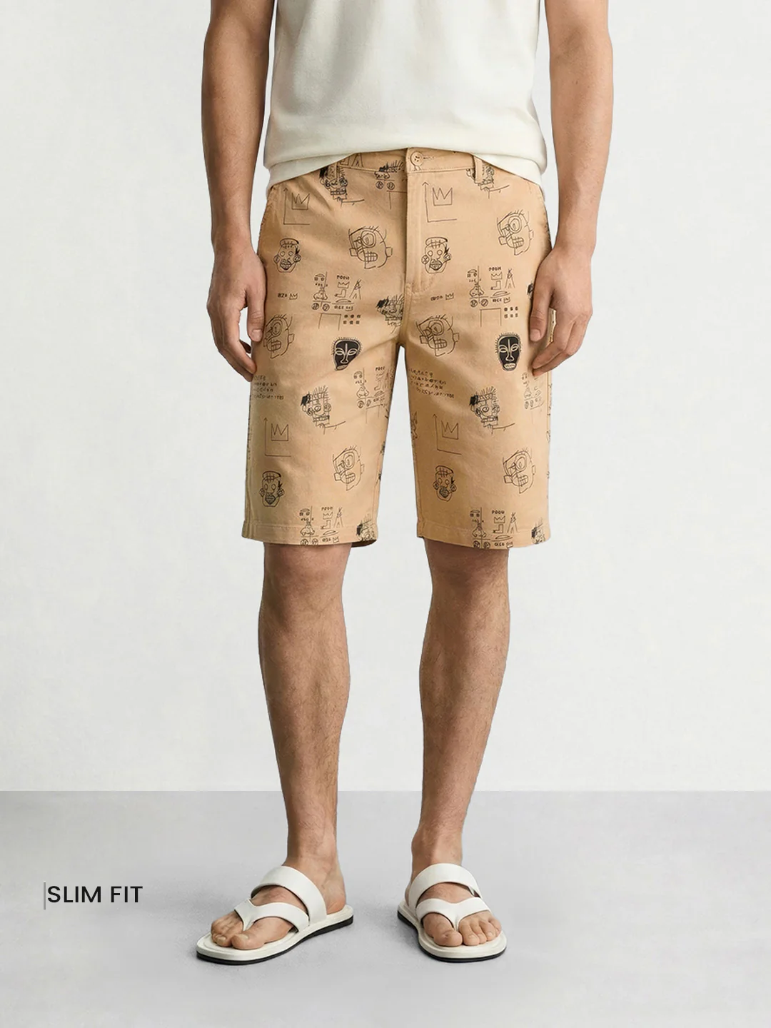 Men's Brown Slim Fit Printed Casual Shorts