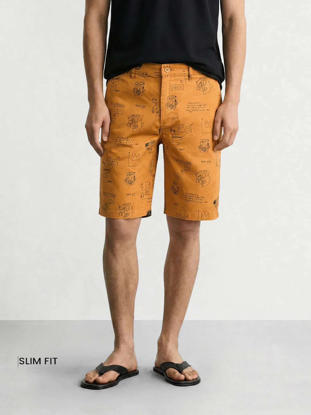 Men's Brown Slim Fit Printed Casual Shorts