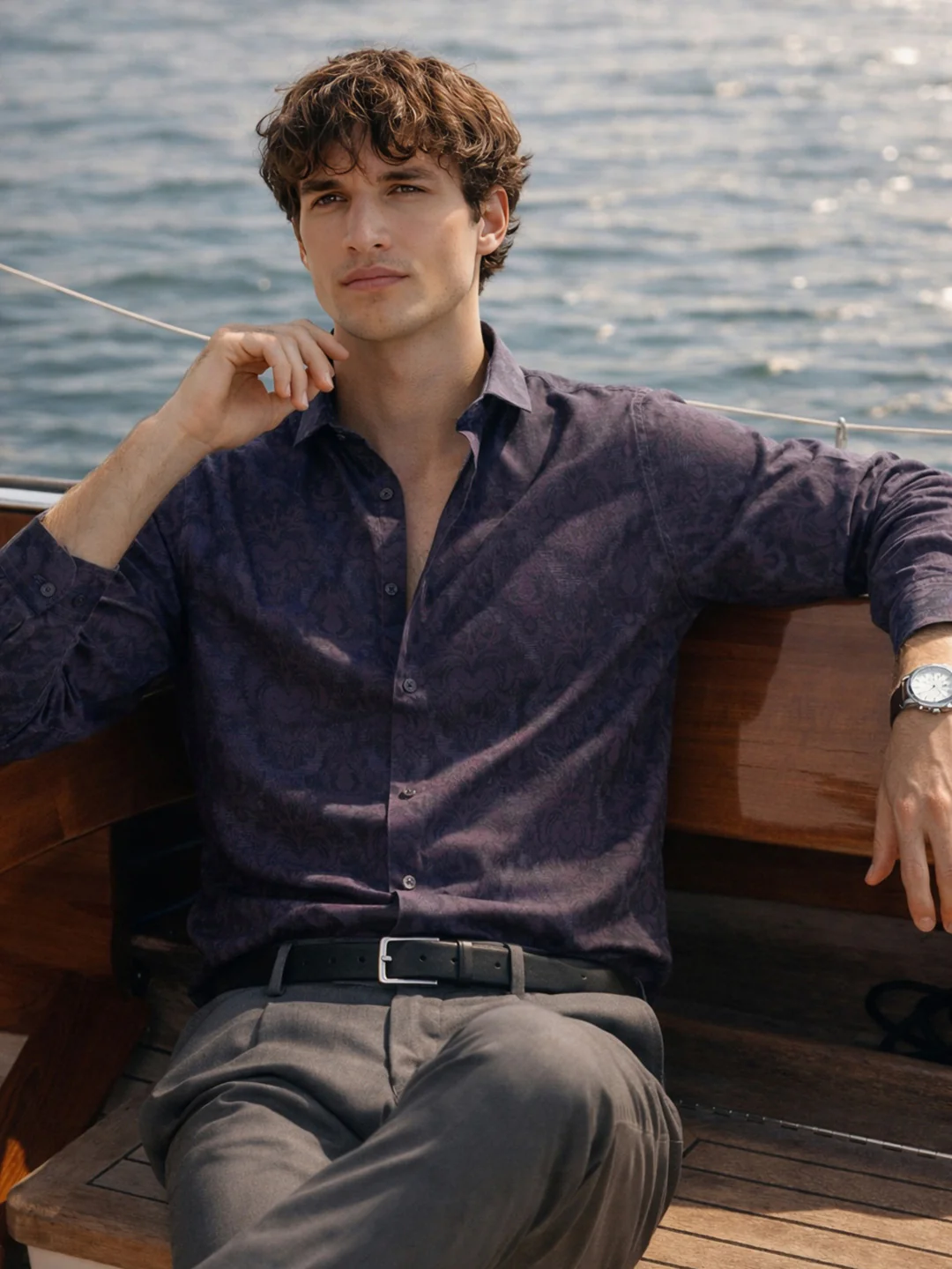 Men's Brown Slim Fit Printed Party Wear Shirt