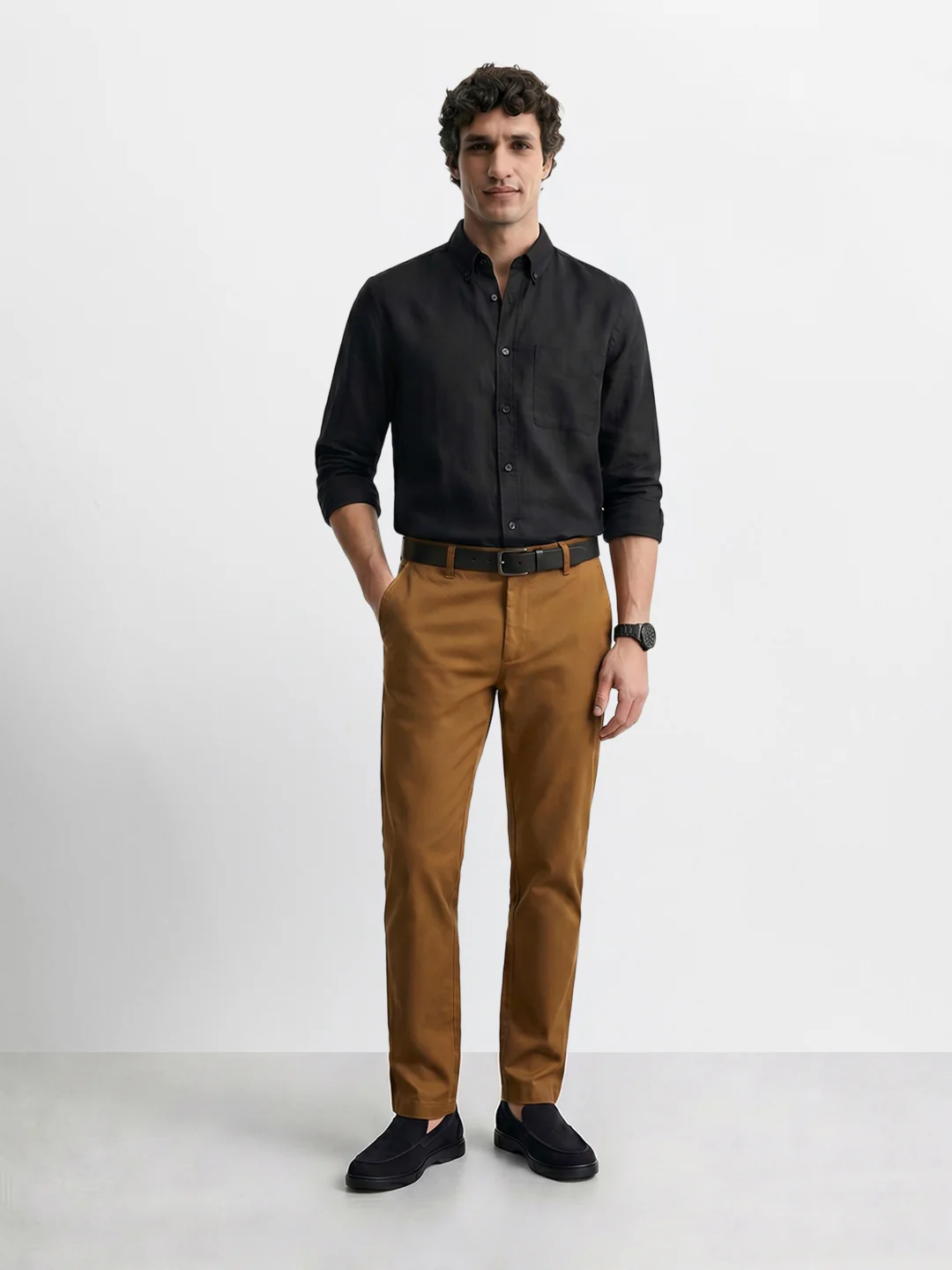 Men's Brown Slim Fit Solid Casual Chinos - Image 6
