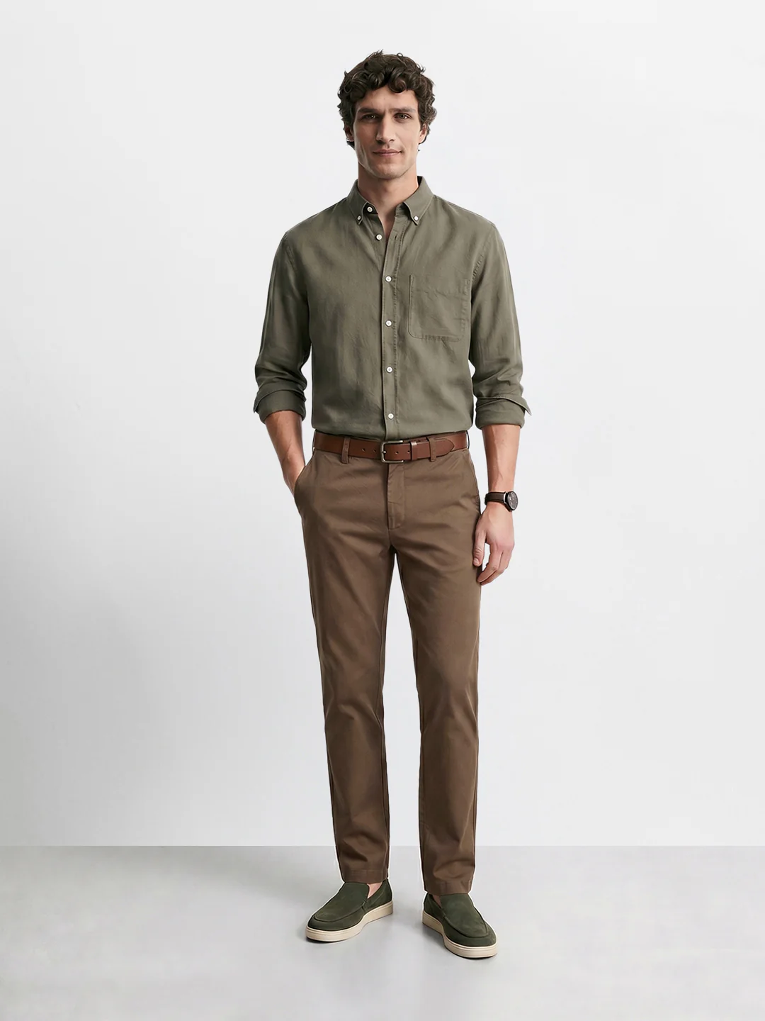 Men's Brown Slim Fit Solid Casual Chinos - Image 6