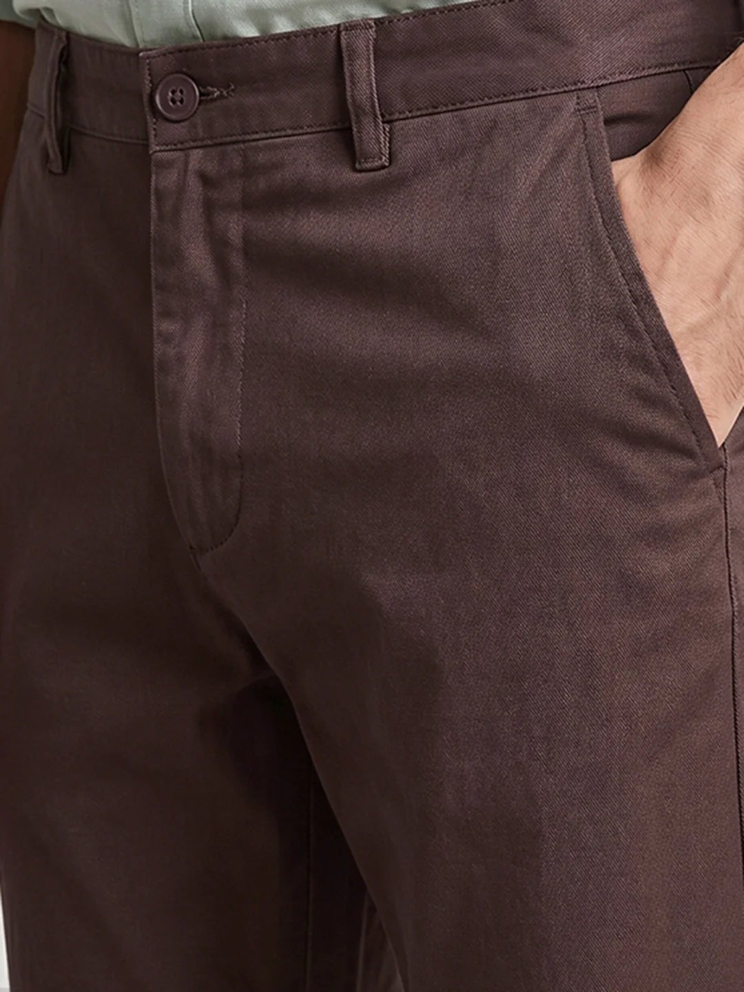 Men's Brown Slim Fit Solid Casual Chinos - Image 3