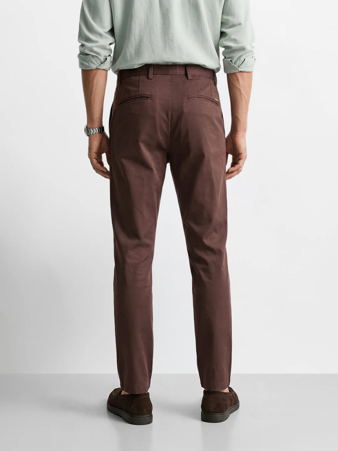 Men's Brown Slim Fit Solid Casual Chinos - Image 5