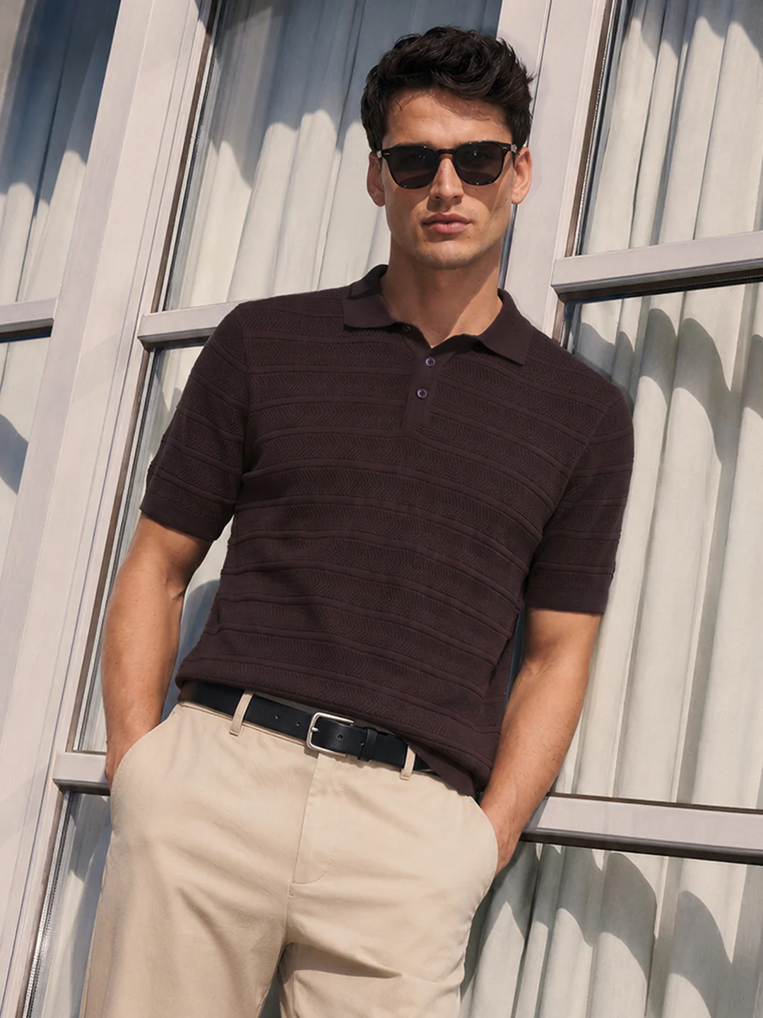 Men's Brown Slim Fit Solid Casual Polos T-Shirt