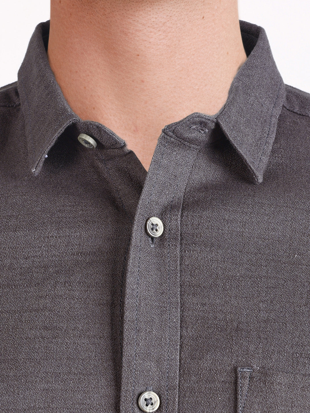 Men's Grey Slim Fit Solid Casual Shirt - Image 3