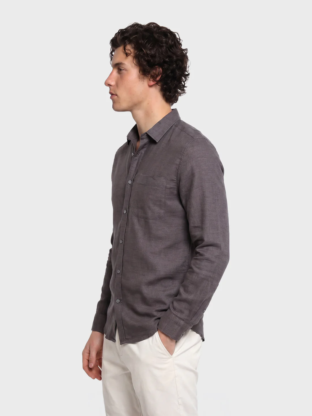 Men's Grey Slim Fit Solid Casual Shirt - Image 4