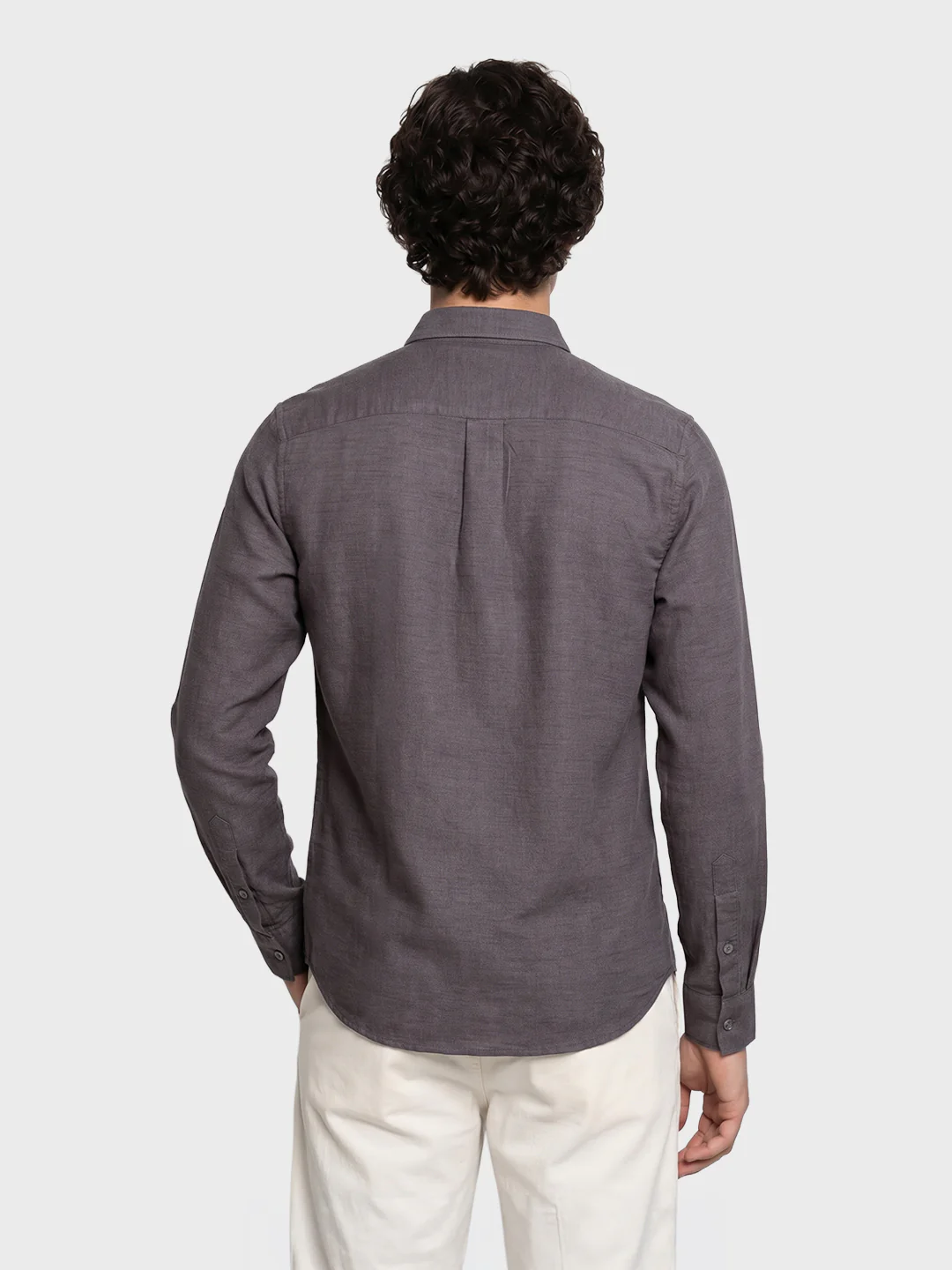 Men's Grey Slim Fit Solid Casual Shirt - Image 5