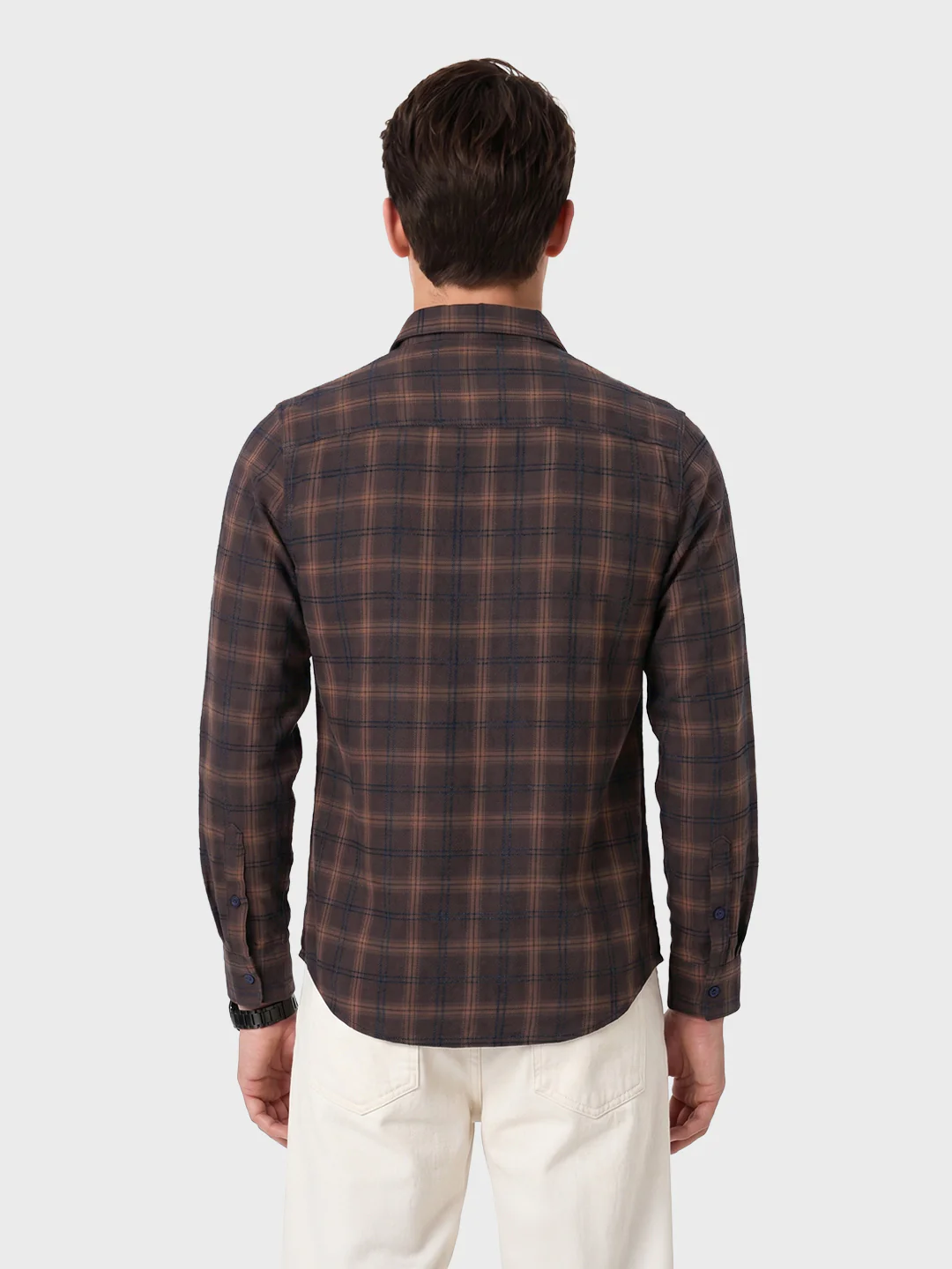 Men's Brown Slim Fit Checkered Casual Shirt - Image 5