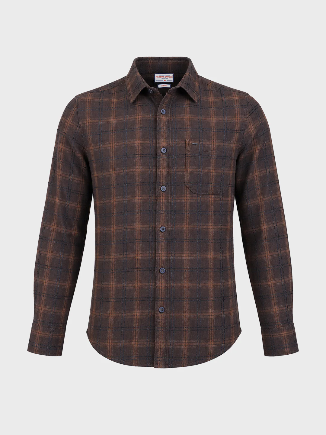 Men's Brown Slim Fit Checkered Casual Shirt - Image 6