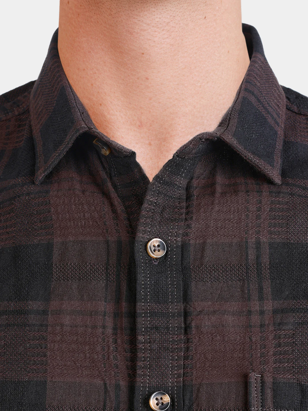 Men's Brown Slim Fit Checkered Casual Shirt - Image 3