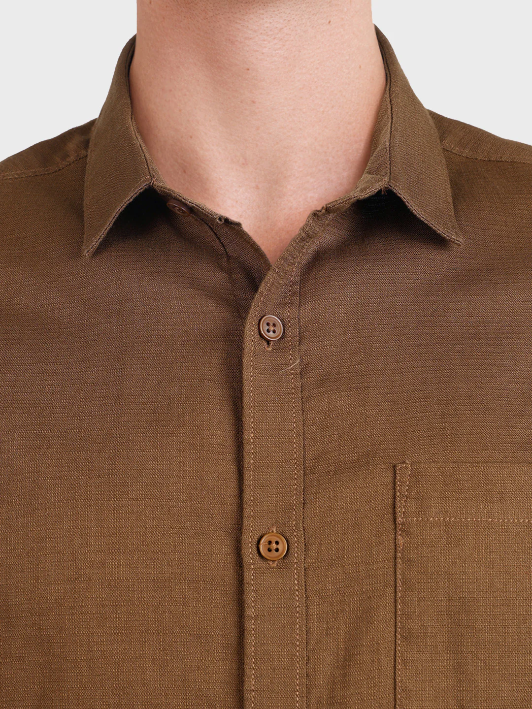 Men's Brown Slim Fit Solid Casual Shirt - Image 3