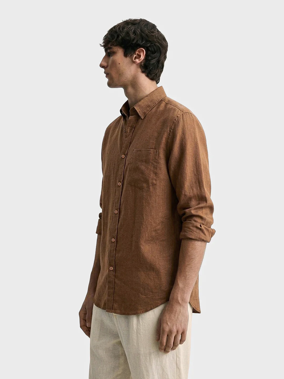 Men's Brown Slim Fit Solid Casual Shirt - Image 4