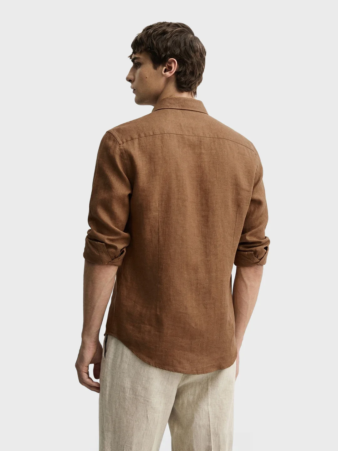 Men's Brown Slim Fit Solid Casual Shirt - Image 5