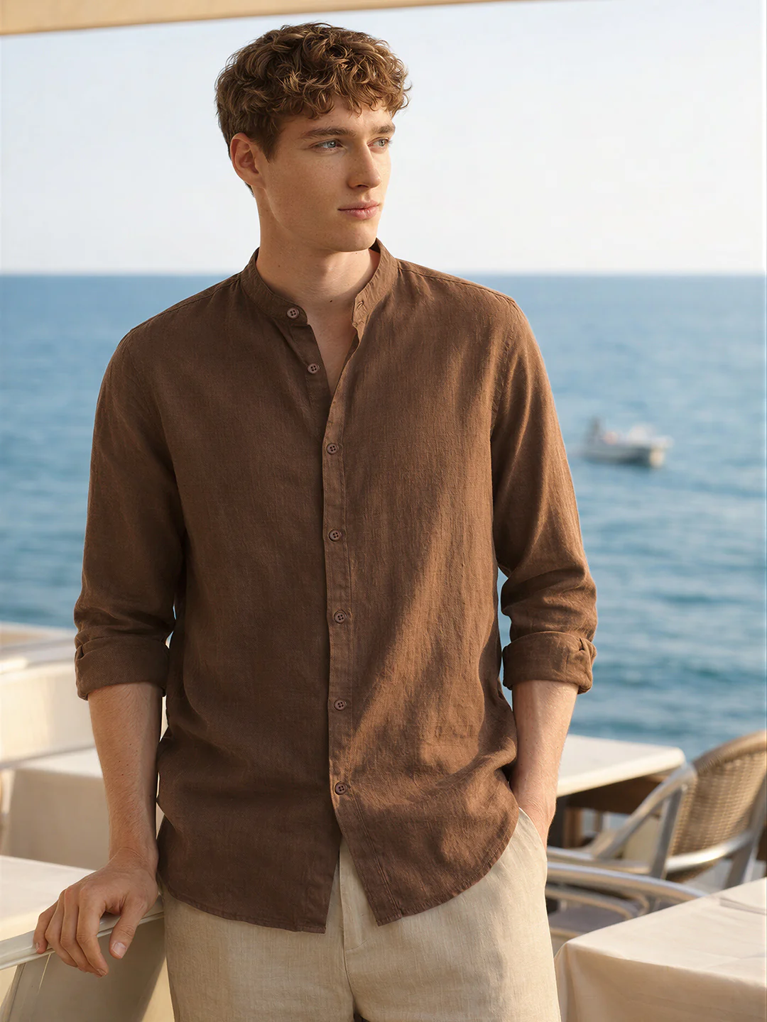 Men's Brown Slim Fit Solid Casual Shirts