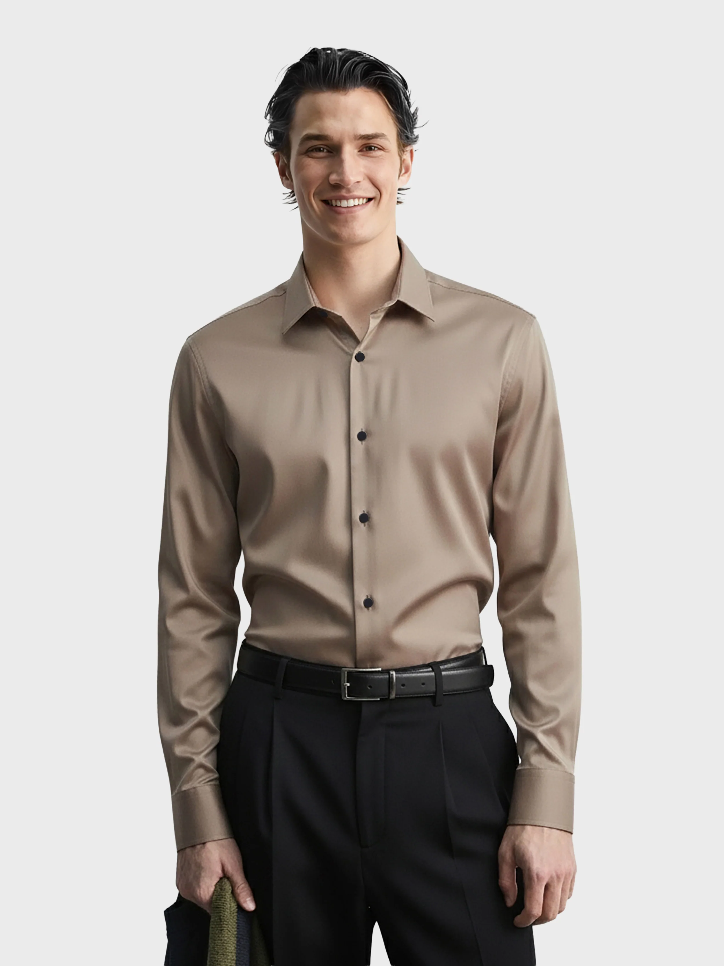 Men's Brown Slim Fit Solid Party Wear Shirt