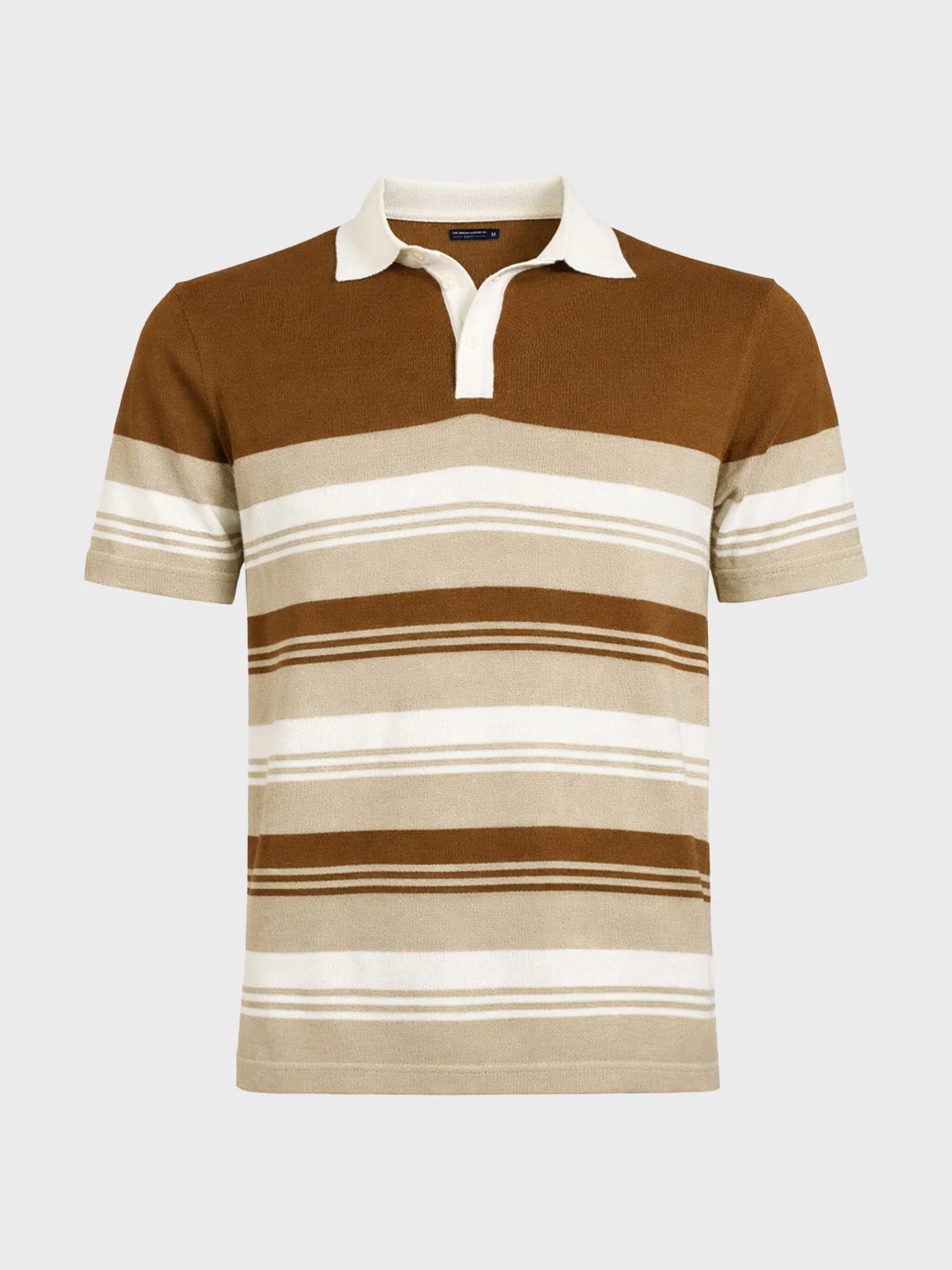 Men's Brown Slim Fit Striped Flat Knit Polo T-Shirt - Image 5