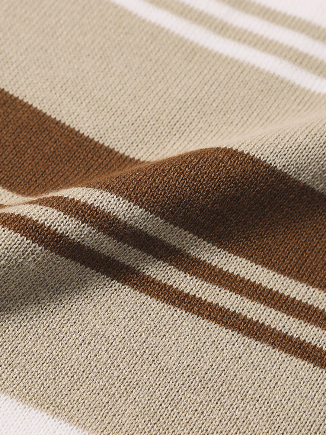 Men's Brown Slim Fit Striped Flat Knit Polo T-Shirt - Image 7