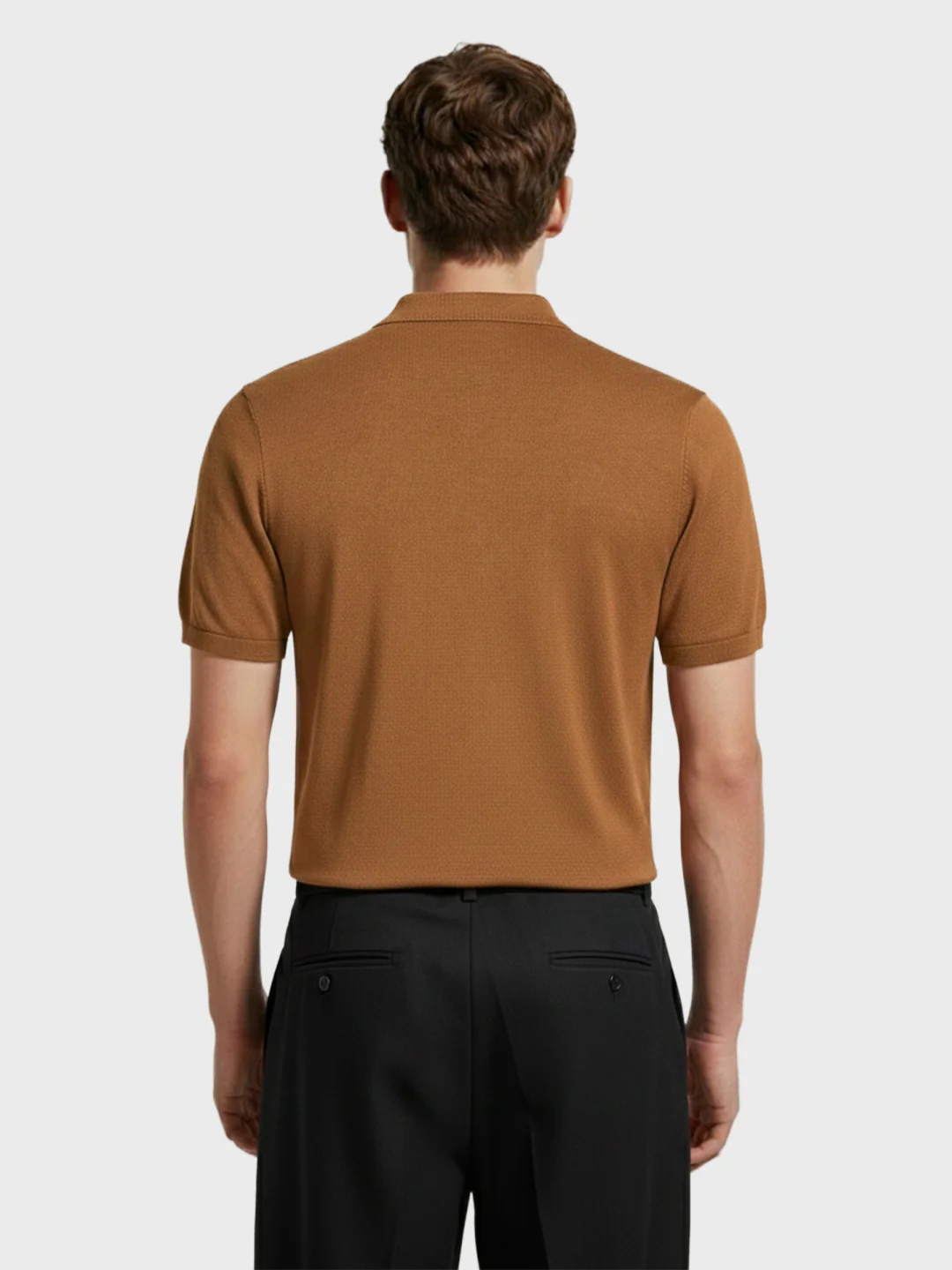 Men's Brown Slim Fit Striped Flat Knit Polo T-Shirt - Image 4