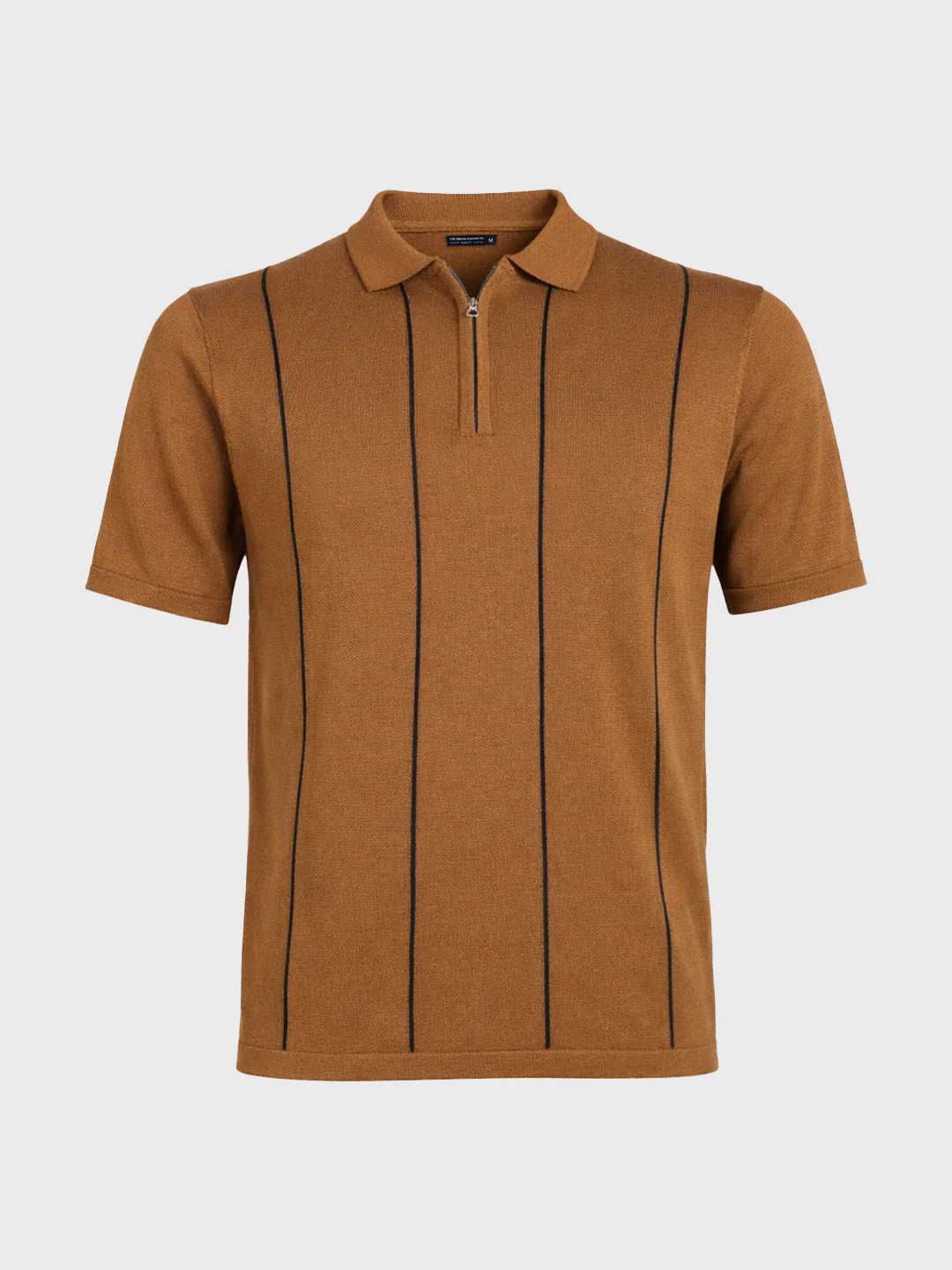 Men's Brown Slim Fit Striped Flat Knit Polo T-Shirt - Image 5