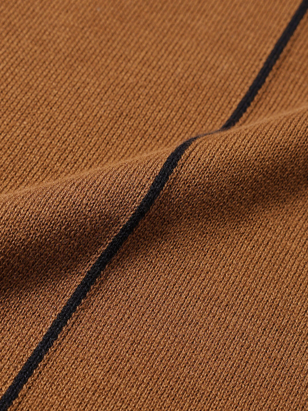 Men's Brown Slim Fit Striped Flat Knit Polo T-Shirt - Image 7