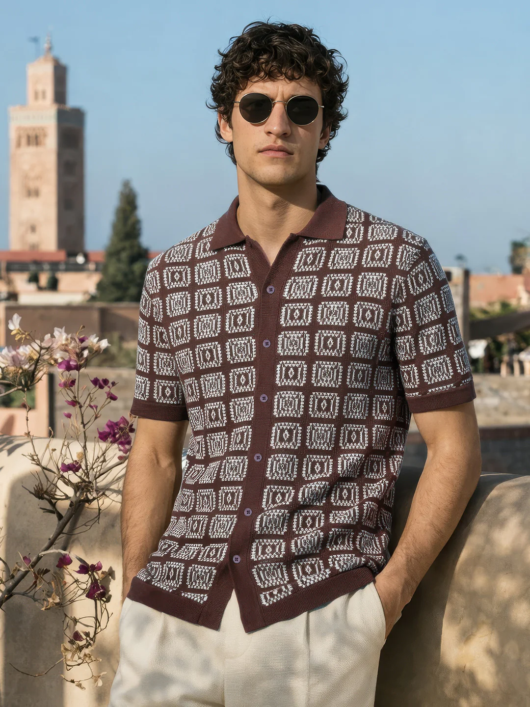 Men's Brown Slim Fit Textured Casual Shirt